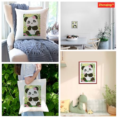 Zhenqing Panda Stamped Cross Stitch Kit for Beginners, 11CT Printed Full Coverage Cute Panda with Pink Flowers Pattern, 38 x 48 cm DIY Animal Embroidery Needlework Set, No Hoop Needed - color: Panda