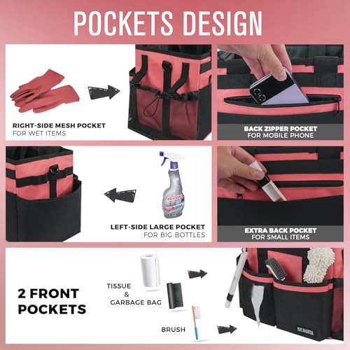 SCAVATA Compact Wearable Cleaning Caddy with Handle & Shoulder Straps - color: CaralPink
