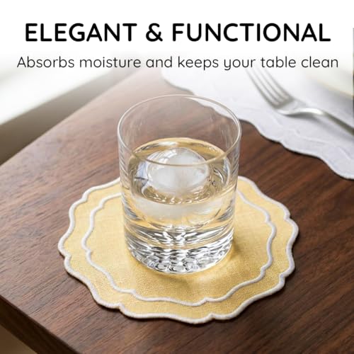 Linen Coasters for Drinks Set of 6, Butter - color: 1118 - Butter, size: 6 inches