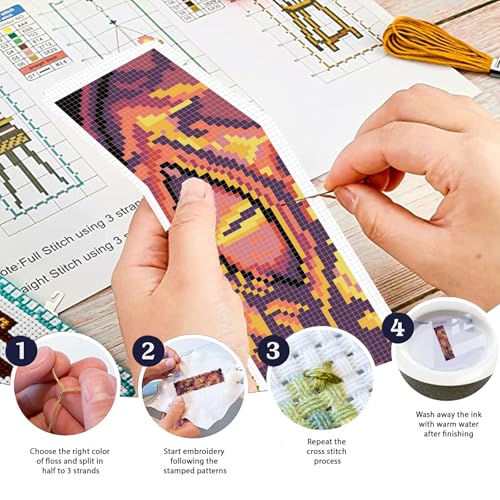 FREEBLOSS 12 Set Cross Stitch Bookmark Kit Dragon Legend 8"x 2.4" 11CT - style: Dragon Theme