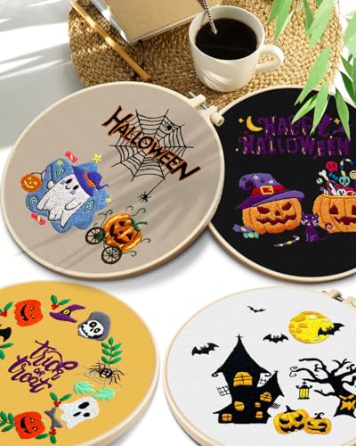 TINDTOP Halloween Embroidery Kit for Adult, Embroidery DIY Starter Kit - color: Halloween 4 Kits