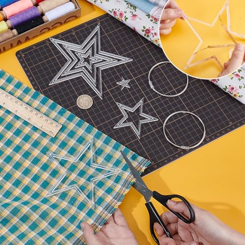 NBEADS 6Pcs Acrylic Quilting Templates Set with Hinged Rings, Cutting Ruler Template Transparent Star Sewing Guides 0.98x0.98 to 5.91x5.91 for Fabric Marking and Craft Design - style: Star