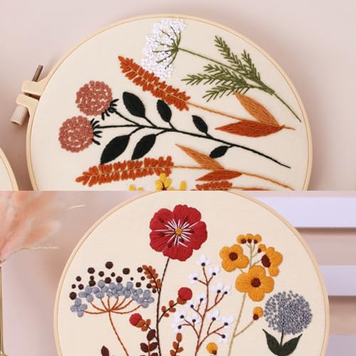 Smart-Feather 3 Sets Embroidery kit for Beginners, Hand Embroidery Kits for Adults with Hoop, DIY Art Project Craft Kit (Flower) - style: Flower
