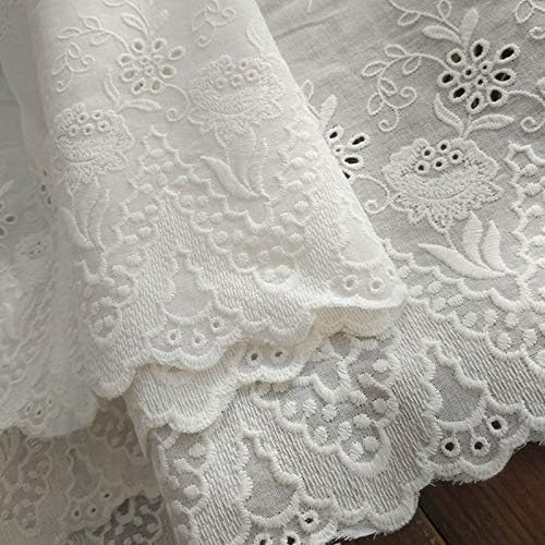 IRIZ Lace Embroidery 2 Yards of 10.6 inches Width Premium Vintage Floral Embroidery Eyelet Cotton Lace Fabric Trim
