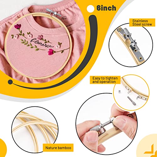 GIEMSON Embroidery Hoop 6 Inch 12 Pieces Embroidery Hoops Bamboo Circle Cross Stitch Hoop for Embroidery Art Craft Sewing - size: 6 inch