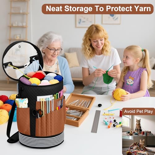 Crochet Yarn Knitting Bag 3PCS Expandable Large Yarn Storage Organizer Bag - color: Multicolored