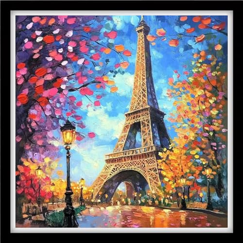 Fanxvivy Counted Cross Stitch Kits for Adults 11CT Unprinted Cross-Stitch Patterns Embroidery Kits Easy Cross Stitching Needlepoint Kits-Iron Tower Twilight 18x18 inch - color: DIYcraft18