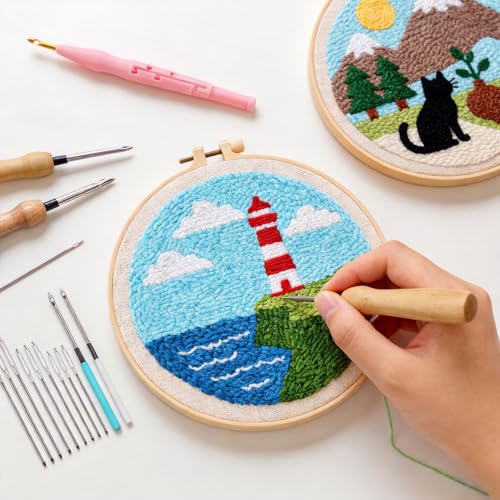 HYINUS 43Pcs Punch Needle Kit for Adult Beginners, Adjustable Punch Needle Tool with Different Size Needles & Capybara Storage Case, Wooden Handle Embroidery Pen Set for Gifts, Decor & DIY Craft