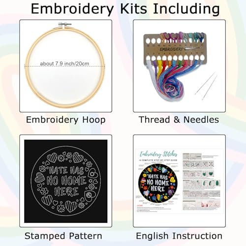 Nuberlic Embroidery Kit for Beginners - LGBT Love Pattern Adults Starter Cross Stitch Kit DIY Needlepoint with Hoop, Pre-Printed Fabric, Threads & Step-by-Step Guide - color: LGBT