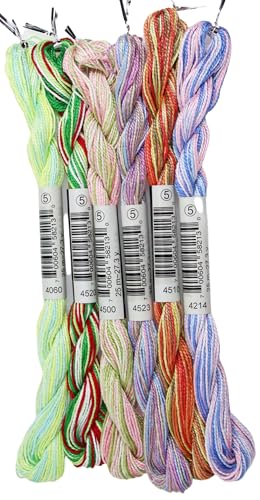 KCS 162 Yards(150 Meters) Mercerized Pearl Cotton Crochet Needlepoint Thread,Size 5,6 skeins,Color Variegated 01 - color: 6 Color variegated 01, size: 6 skeins