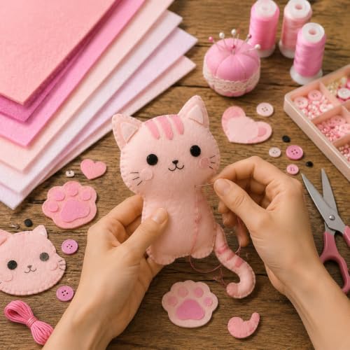 30Pcs Stiff Felt Sheets, 1mm Thick Felt Fabric Squares for Sewing & DIY - color: Pink Series