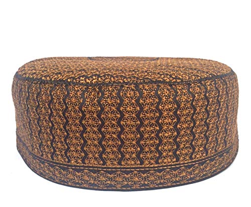 Kufi Men's Unisex Skull Cap Women's Solid Hat Hand Embroidery Caps Knitted Beanie Headwear Embroidered with Silk Threads - color: Brown, size: Large