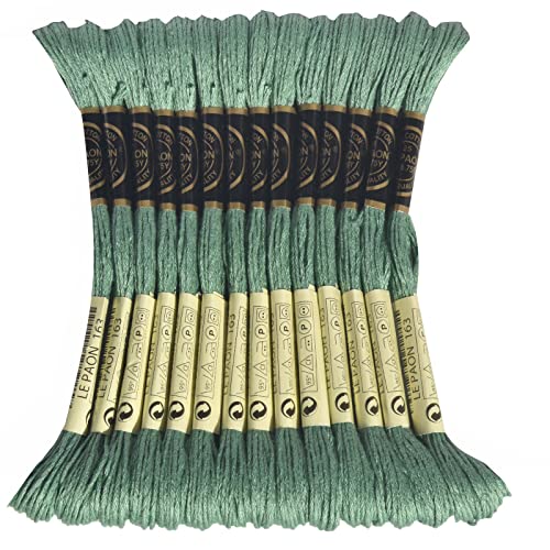 LE PAON Embroidery Floss, 14-Pack Six Strands 100% Long Staple Cotton Embroidery Thread, 8.7-Yard，Color Number：163, Celadon Green - color: 163