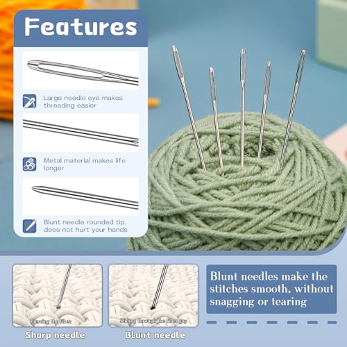 TLKKUE 100Pcs Steel Large-Eye Blunt Needles, Tapestry Needle 5 Sizes - color: Silver-2, size: 5 sizes/100 pcs