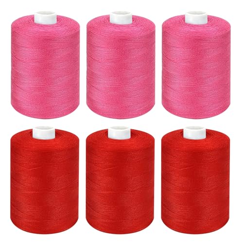 Red Thread for Sewing, 6 Spools of 1000 Yards Polyester Quilting Thread - color: Red+RoseRed