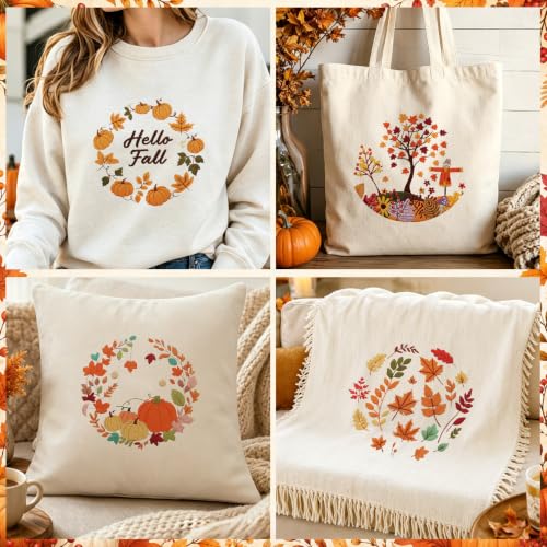 5 Sets Fall Embroidery Kits for Beginners, Autumn Pumpkins and Maple Leaves Embroidery Starter Kit for Adults Thanksgiving Gifts with Stamped Pattern DIY Needlepoint Kit Cross Stitch Set with 2 Hoops - size: Fall