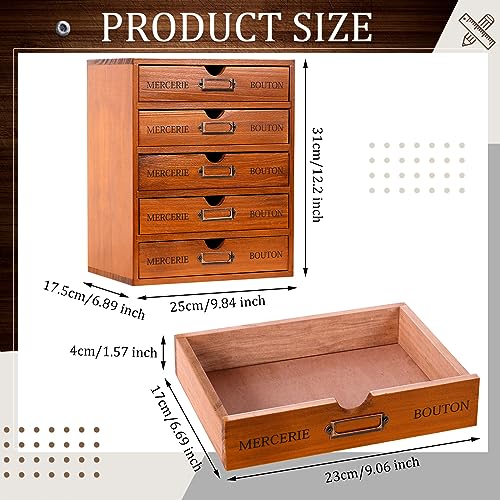 Wesiti Wooden Desk Organizer, 5 Drawers, Vintage Makeup Cabinet, Brown - color: Brown, size: 5 Drawers