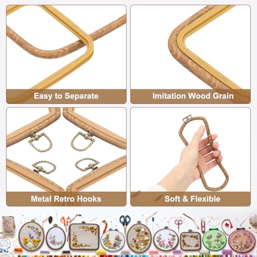 PATIKIL 2 Pieces 3.5" x 3.9" Square Embroidery Hoops Frame Round Imitated Wood Circle Cross Stitch Hoop Ring for Embroidery Art Craft Handy Sewing Decoration, Brown - size: 3.5" x 3.9"