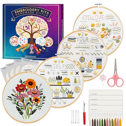 Huacan Embroidery Kit for Beginners with Tutorial Video & Gift Box - color: CXTZ-508