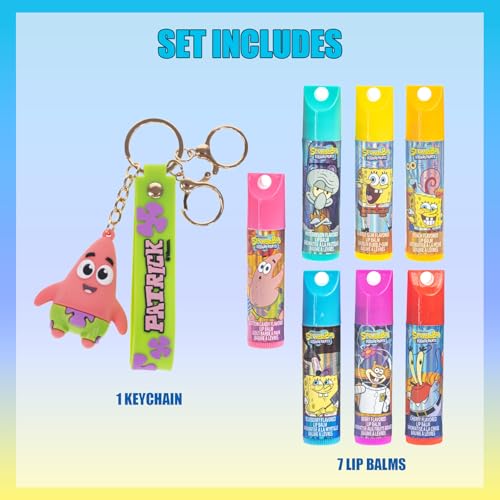 SpongeBob Keychain Lip Balm Set, 7-Piece Plant-Based, Ages 3+ - color: SpongeBob SquarePants