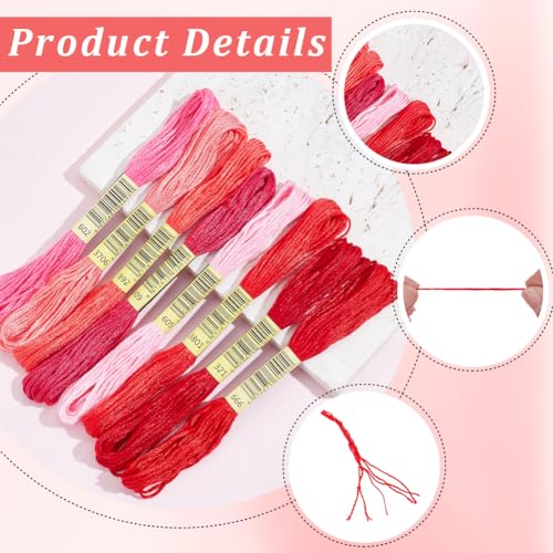 1 Box 65.6 Yards 8 Skeins 6 Ply Red Friendship Bracelet Floss String Variegated Embroidery Cotton Thread Bulk Assorted Cross Stitch Gradient Yarn Set for Sewing Hand Making Diy Felt Projects - color: Red Cotton Thread, size: 65.6 Yards