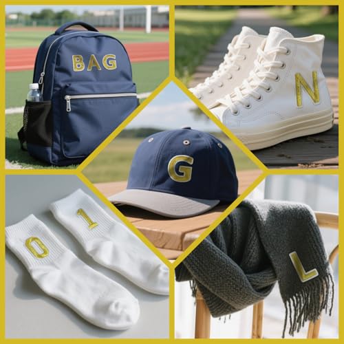Iron On Letters & Numbers Patches for Fabric Tote Bags Hats Clothing Gold - color: Gold, size: Letters & Numbers