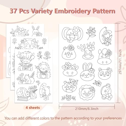 Peacoblue Animals Wearing Flowers Stick and Stitch Embroidery Patterns - color: Animals Wearing Flowers