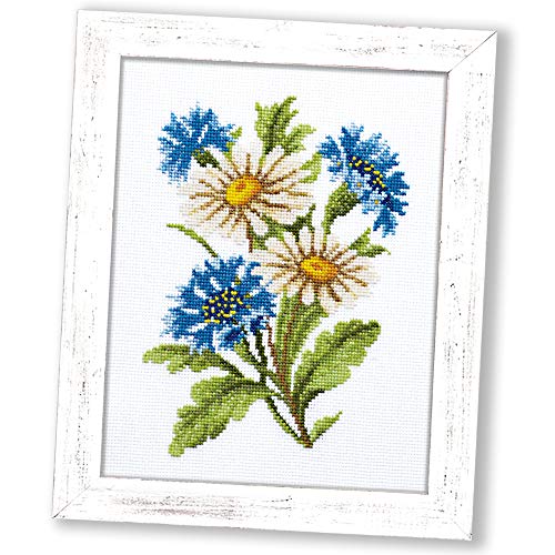 Povitrulya Chamomile Cornflower Counted Cross Stitch Kit - Wildflower - color: Chamomile and Cornflowers