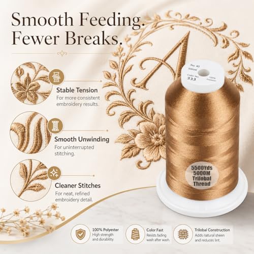 Simthread 5500Yds/5000M 40WT Polyester Embroidery Thread Light Brown 323 - color: Light Brown-323