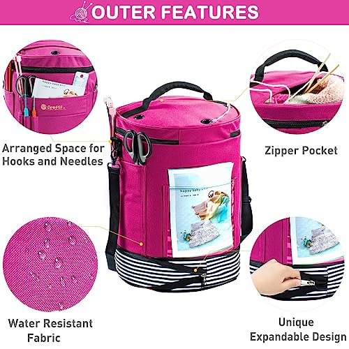 MYBAGZING Expandable Crochet Bag Organizer w/Yarn Grommets& Zipper Closure - color: Pink-Ⅱ, size: Medium-Zipper Closure