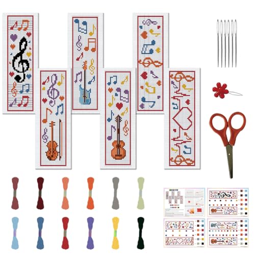 FREEBLOSS 6 Set Phonetic Symbol Cross Stitch Bookmark Kits DIY Bookmarks Cross Stitch Kits,Stamped Embroidery Bookmarks Counted Cross Stitch Kit for Beginners Adults 22 * 8cm - style: Note sheet music