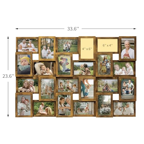 J.M.Deco Collage Picture Frames for Wall 24 Slots, Large Photo Frame Collage Wall Hanging for 4 x 6 Photo, Christmas Gift for Family or Friends - Retro Gold - color: Retro Gold, size: 24 Opening