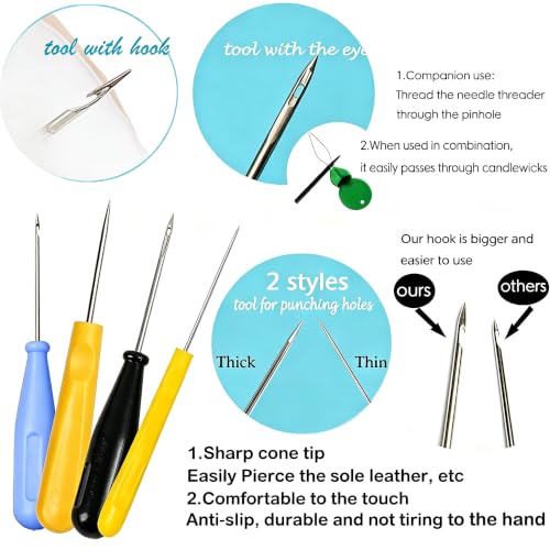 31PCS Wick Kits for Candle Making Wicks Inserting Nursing with Storage Bag Large Hole Needles for Silicone Candle Mold Hook Eye Punch Needle,7in Wicks Trimmer & Dipper,Wick Roll 200 Ft ect - color: 31PCS