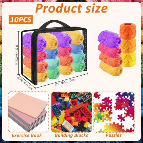 6 Pack Clear Yarn Storage Bags, 12x10x4'' Yarn Storage Organizer Knitting Organizer Storage with Zippers for Crochet Lovers, Yarn Holder for Knitting Needles Crochet Hooks
