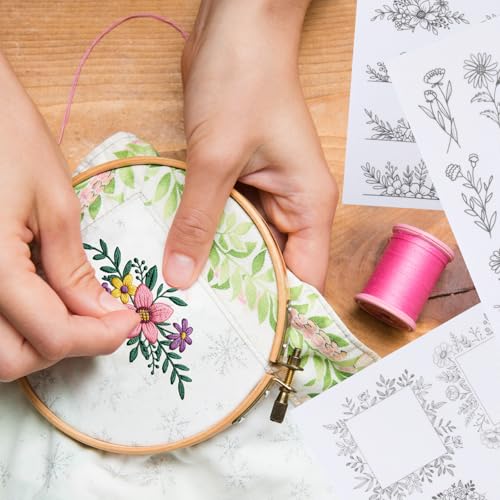 4 Sheets Water Soluble Embroidery Stabilizer,54 Pcs Stick and Stitch Embroidery Patterns,Wash Away Paper with Pre-Printed Floral Designs,Self Adhesive Transfer Paper for Hat Cap Hand Sewing Beginners - size: Pattern: Flower (Style 1)