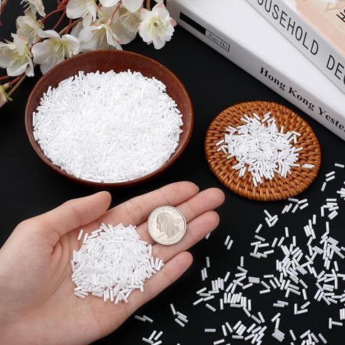 3000PC White Glass Bugle Beads 6MM White Tube Beads - color: white