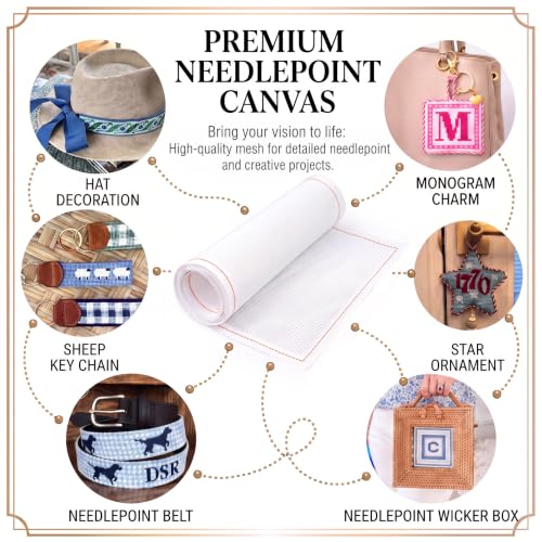 Mono Deluxe Needlepoint Canvas, 17" x 20", 100% Cotton Rolled Blank Cross Stitch Fabric, Rolled for No Crease, White (18 mesh)