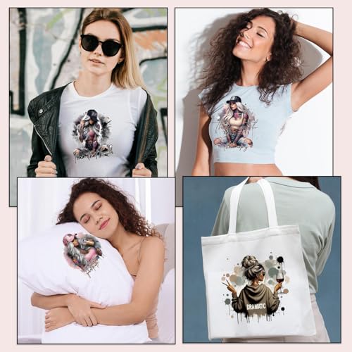 Dtf Transfers Ready to Press - 20 Pcs Cool Style Girls Heat Transfer Vinyl Stickers Funny Mama Skull Coffee Iron on Patches Decals for T-Shirts Clothes Bag Pillow DIY Fabric Decor - color: Cool Style Girls