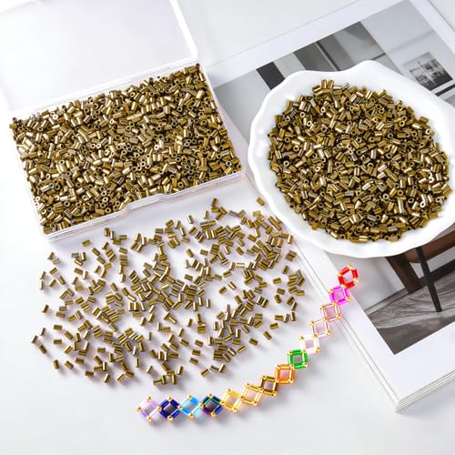 1400Pcs Glass Bugle Beads 2.2×4mm Large Hole 1.3mm Tube Beads for Embroidery, Spacer Beads for DIY Jewelry Making (Antique Bronze) - color: Antique Bronze