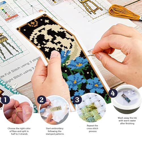 ORIGACH 6 Pack Gothic Flowers & Moon Cross Stitch Kit - style: Gothic Style Flowers & Full Moon