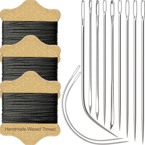 VONEEDL Upholstery Repair Kit: Waxed Sewing Thread (3 Rolls - Black Color) & Heavy Duty Needles (11 PCS) for Leather, Canvas & Quilting Thread - color: Black 3