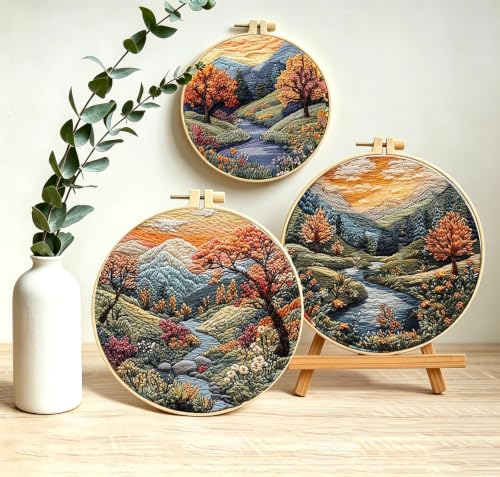Embroidery Kit for Beginners, Boho Nature Landscape Pre-Stamped Pattern Kit - color: Type 1