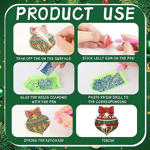 Tondiamo 20 Pcs Christmas Diamond Painting Keychain Kits 5D DIY Diamond Art Pendants Double Sided Hanging Key Chains for Christmas Party Decoration DIY(Balls Style) - style: Balls Style