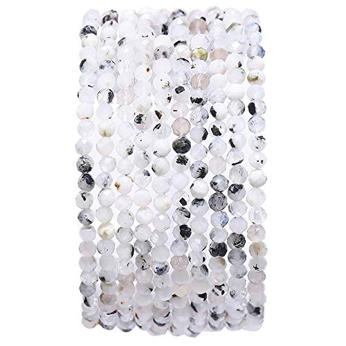 BEADIA Faceted Natural White Spectrolite Stone Round Loose Semi Gemstone Beads for Jewelry Making 3-3.5mm 38cm - color: White Spectrolite Faceted, size: 3-3.5mm