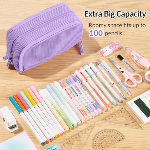 Sooez Big Capacity Pencil Case Pen Pouch, Soft Corduroy Pencil Bag - color: Purple