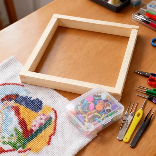 Jieting 12pcs Wooden Stretcher Bars Kit with 100 Tacks, 3 Sizes (8/12/16 Inch) Canvas Stretcher Bars for Needlework, Embroidery, Cross Stitch, Needlepoint & Fabric Crafts Frame Set - color: 8 / 12 / 16 Inch