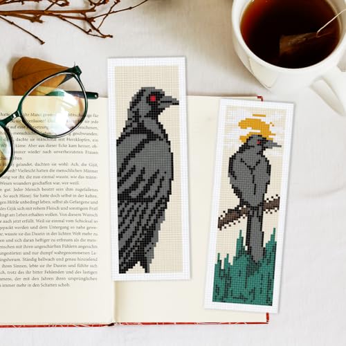 INFUNLY 6 Set Halloween Cross Stitch Bookmark Kit Black Crow DIY Embroidery Bookmarks for Readers 22x8cm/8.67x3.14 Handmade Cross Stitch Bookmarks with Thread Kit Gifts for Book Lovers Adults - style: Halloween