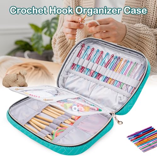 MYBAGZING Crochet Hook Case, Quilted Organizer for Crochet Hooks up to 8" - color: Teal