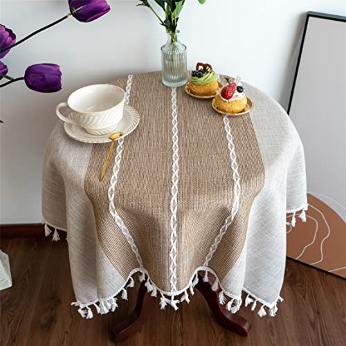 Rustic Small Square Tablecloths Linen Wrinkle Free Table Cloth Washable Farmhouse Embroidery Tablecloth for Indoor Outdoor End Coffee Tea Table Home Christmas Decoration Square Brown 36X36 Inches - color: Brown Striped-a