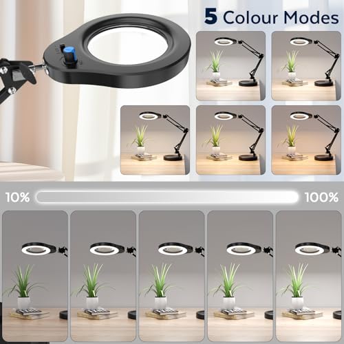 15X Magnifying Glass with Light and Stand, 84 LED Desk Magnifying Glass wtih Clamp,5 Color Modes Stepless Dimmable LED Lighted Desk Lamp for Craft Hobby Painting Reading Sewing Close Work - size: 15X LampB